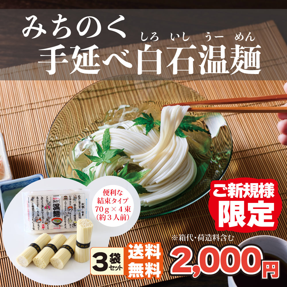 初回限定送料無料 みちのく手延べ温麺 3袋セット