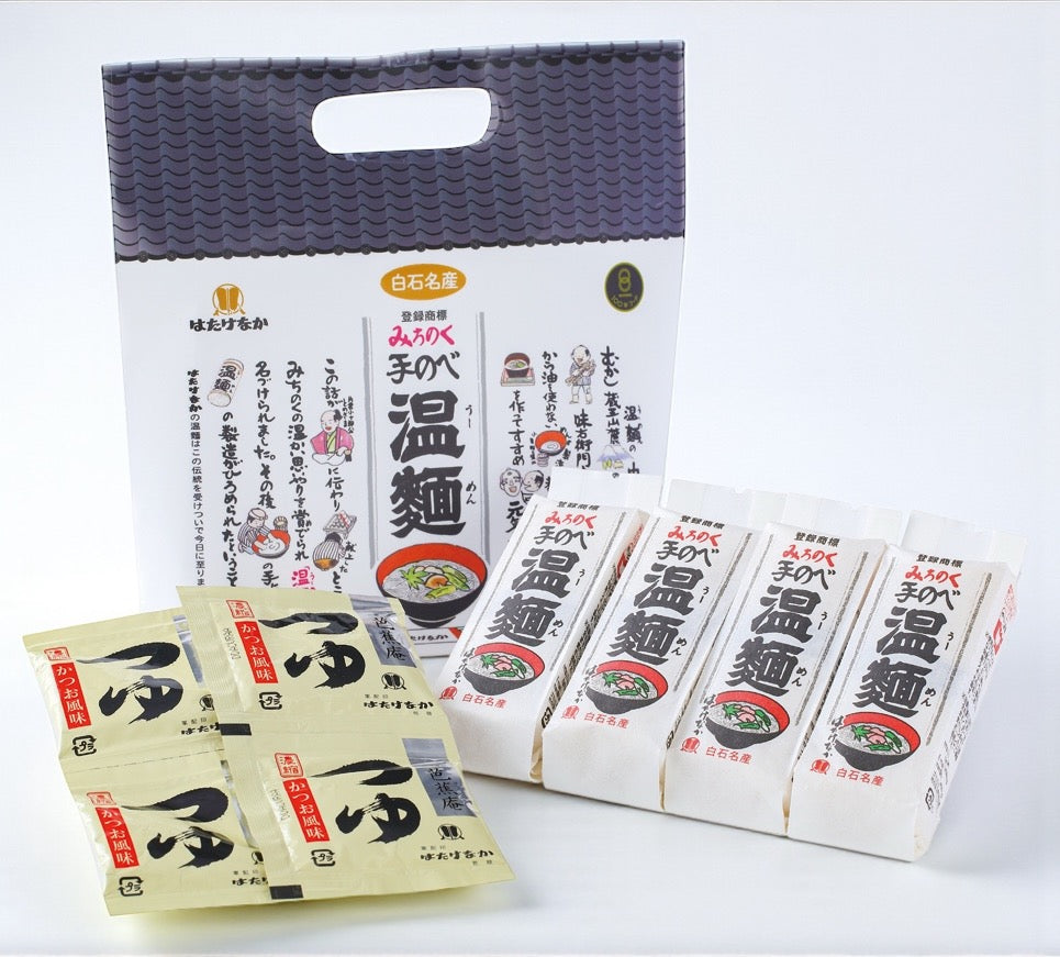 みちのく手延べ温麺つゆ付4食(手延べ温麺100g×4束、濃縮つゆ20g×4袋)
